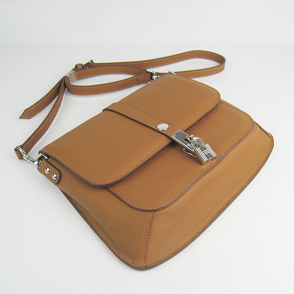 Fake Hermes Togo Leather Messenger Bag Light Coffee 8079 - Click Image to Close